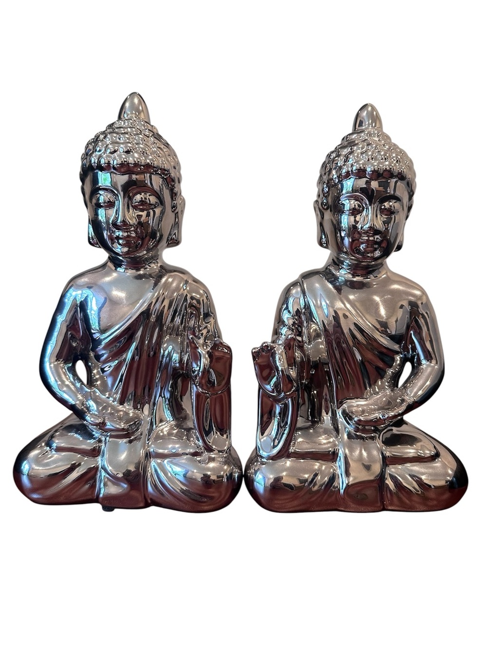 Pier 1 Imports Silver Buddha Statues Bookends Pair of Two (2) - Picture 2 of 10